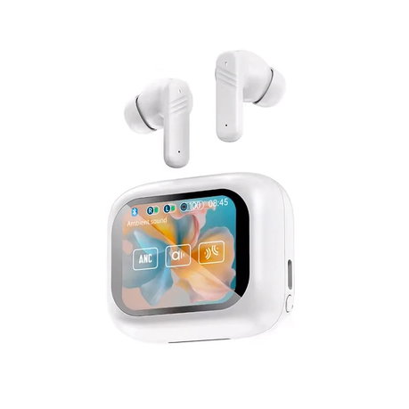Smart ANC+ENC DEEPBASS TWS-X8 Bluetooth Earpods with Display Screen & Touch Control Case - White